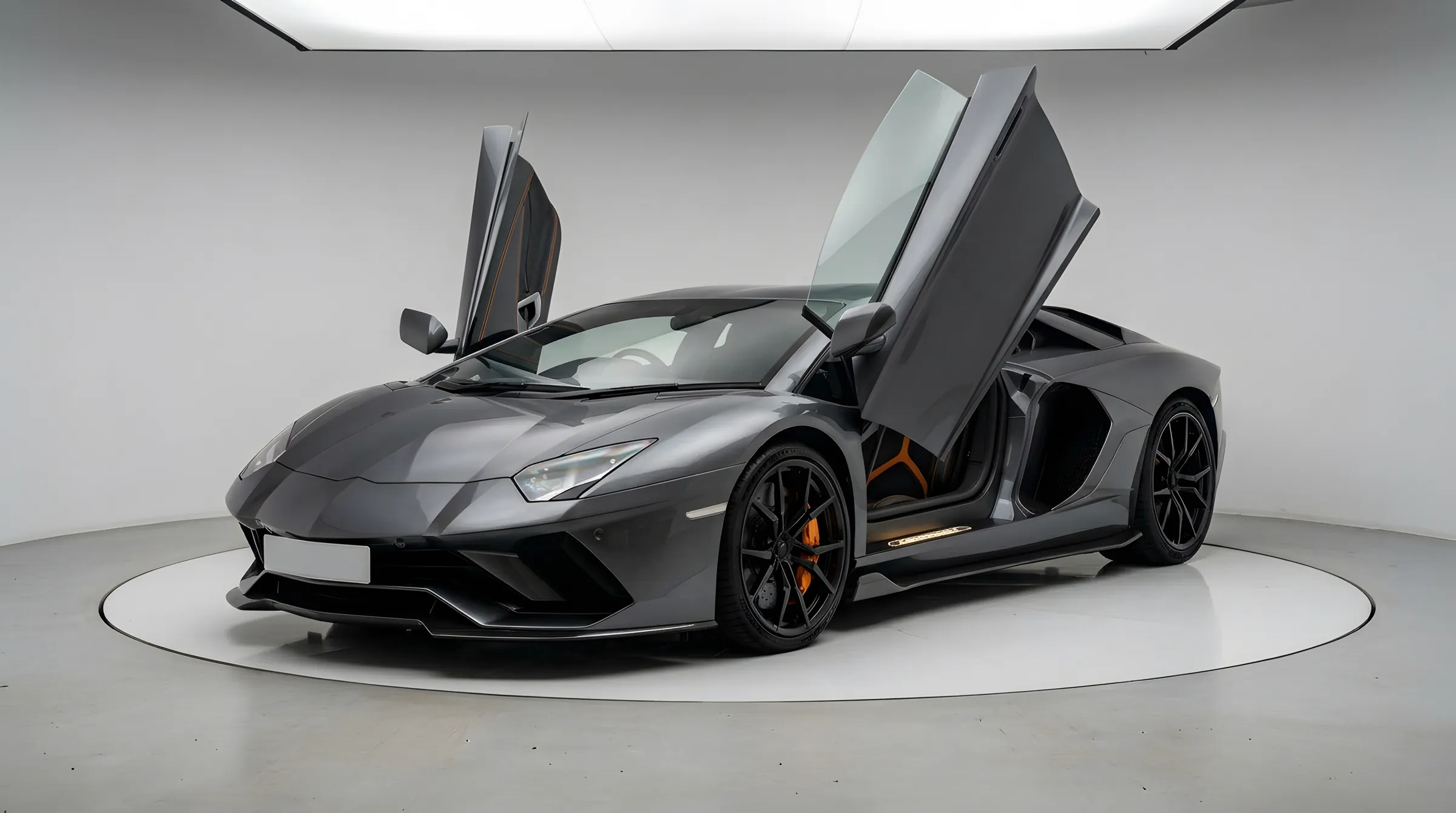 The same supercar with both scissor doors raised